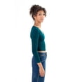 thumbnail image 3 of Green Long Sleeve Ribbed V Neck - Women's Casual Knit Top, 3 of 4