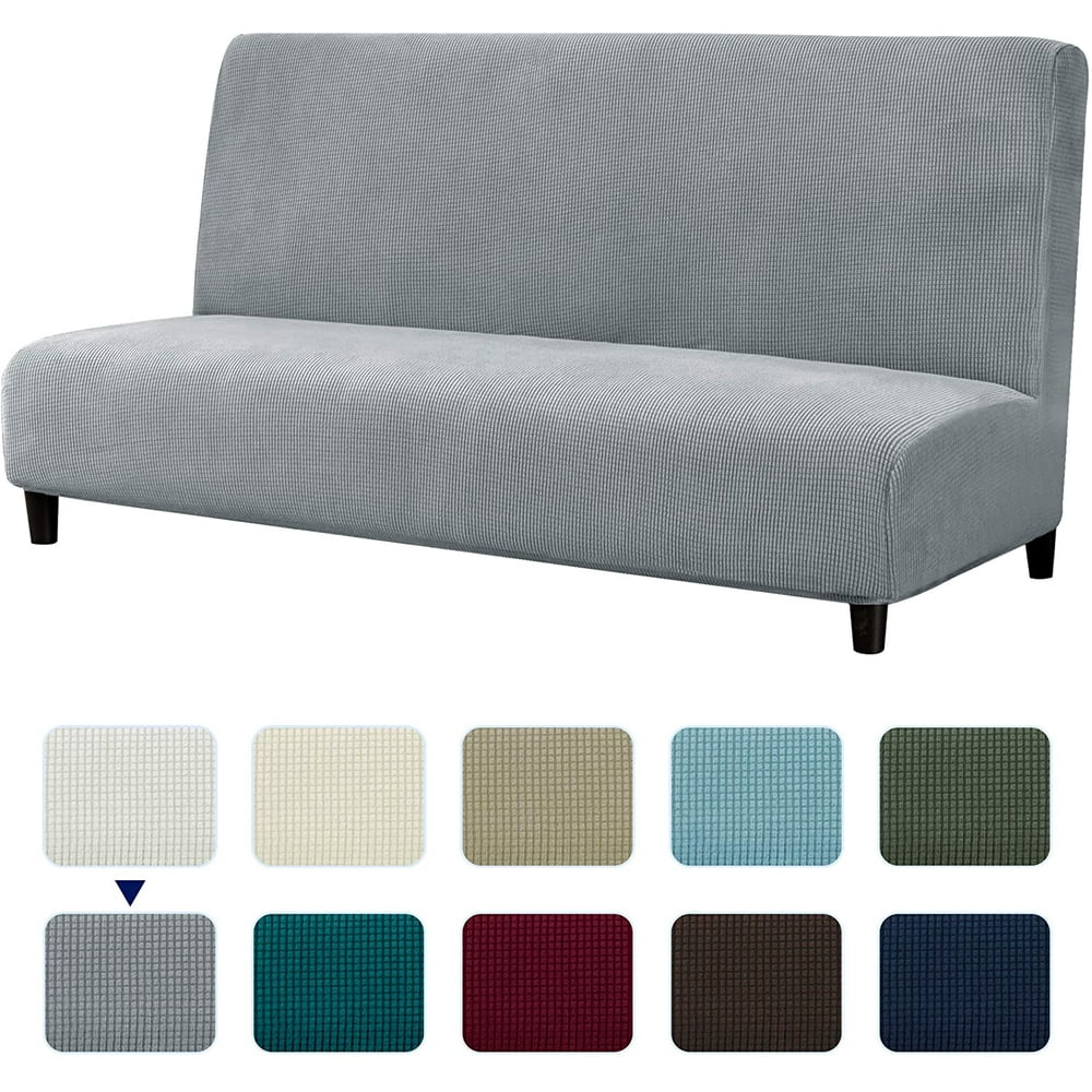 Subrtex Stretch 1Piece Textured Grid Futon Slipcover, Light Gray