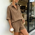 thumbnail image 5 of Mifsaly Short Outfits for Women 2 Piece Sets Short Sleeve Button Down Henley Shirts and Drawstring Shorts Casual Summer Beach Vacation Lounge Matching Clothes Coffee,XL, 5 of 9