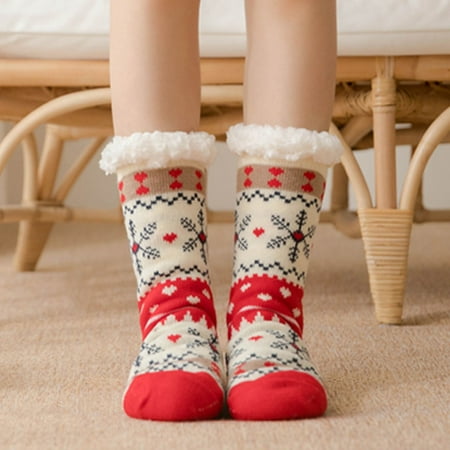 

GXSR Women s Slipper Socks Warm Fuzzy Fleece-lined Indoor Anti-Skid Floor Socks Christmas Gift