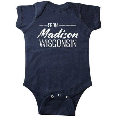 

Inktastic From Madison Wisconsin in White Distressed Text Gift Baby Boy or Baby Girl Bodysuit