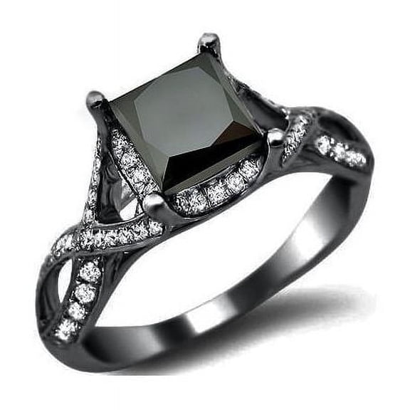 Rag Jewels 2.10 Ct Princess Cut Black & White Diamond Engagement Wedding Thanksgiving Band Ring 14K Black Gold Plated 925 Sterling Silver For Women's -4.5
