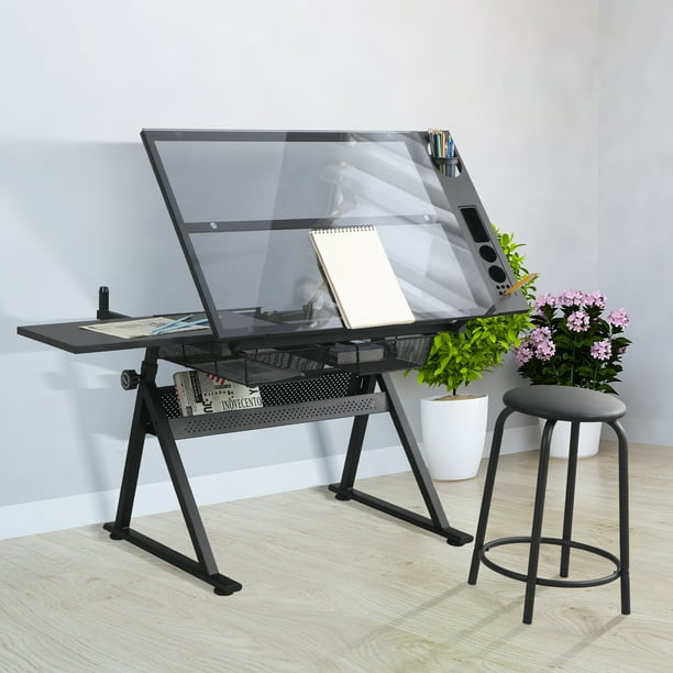 KAAYEE Height Adjustable Glass Drafting Desk Artist Drawing Table
