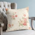 thumbnail image 4 of Pillow Covers 26x26 Set of 2, Pink Roses Throw Pillow Covers Decorative Couch Cushion Cover, Vintage Boho Farmhouse Botanical Leaves Microfiber Soft Square Pillowcases for Bedroom Living Room Sofa, 4 of 9