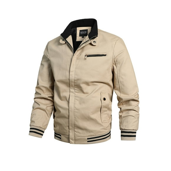 Bellella Mens Military Jackets Long Sleeve Cargo Coat Zip Up Bomber Jacket Windproof Stand Collar Outwear Men Khaki M