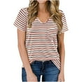 thumbnail image 2 of Womens Blouses and Tops Dressy Short Sleeve V Neck Striped Floral Print T Shirts Daily Summer Pocket Tunics Blouses Womens Clothes, 2 of 5