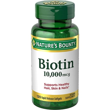 Nature’s Bounty Biotin, Supports Healthy Hair, Skin and Nails, 10,000 mcg, Rapid Release Softgels, 120 Ct