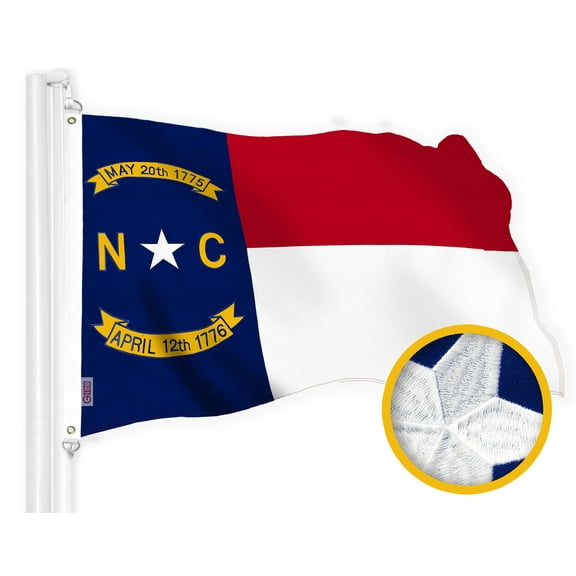 G128 North Carolina State Flag | 1x1.5 Ft | StormFlyer Series Embroidered 220GSM Spun Polyester | Embroidered Design, Indoor/Outdoor, Brass Grommets, Heavy Duty, All Weather