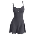 thumbnail image 2 of LIZUOJUN Women'S Sleepshirts Ribbed Knit Lace Trim Slip Nightgown Adjustable Spaghetti Strap Button Front A-Line Short Sleep Dress Casual Loungewear, L, 2 of 4