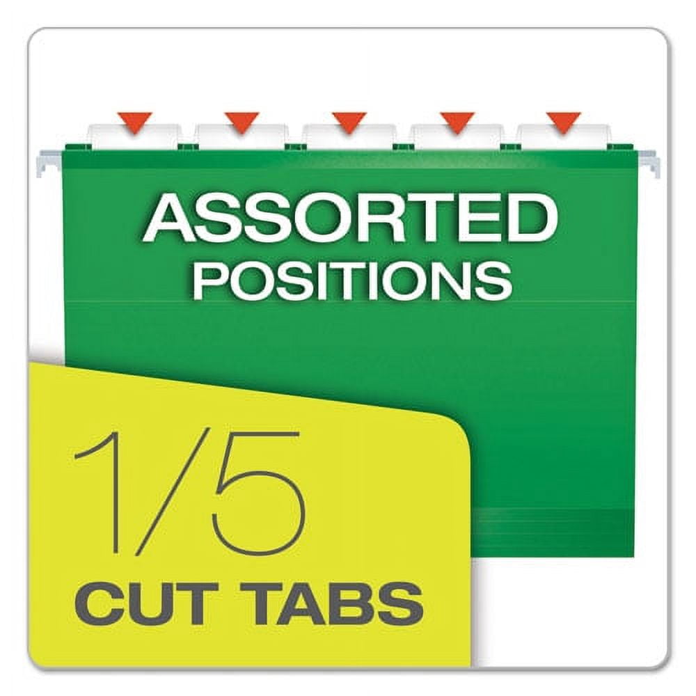 Extra Capacity Reinforced Hanging File Folders With Box Bottom, Letter Size, 1/5-Cut Tab, Bright Green, 25/box | Bundle of 5 Boxes