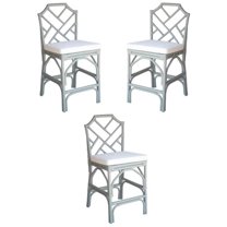 Home Square 27" Rattan and Cotton Counter Stool in Gray - Set of 3