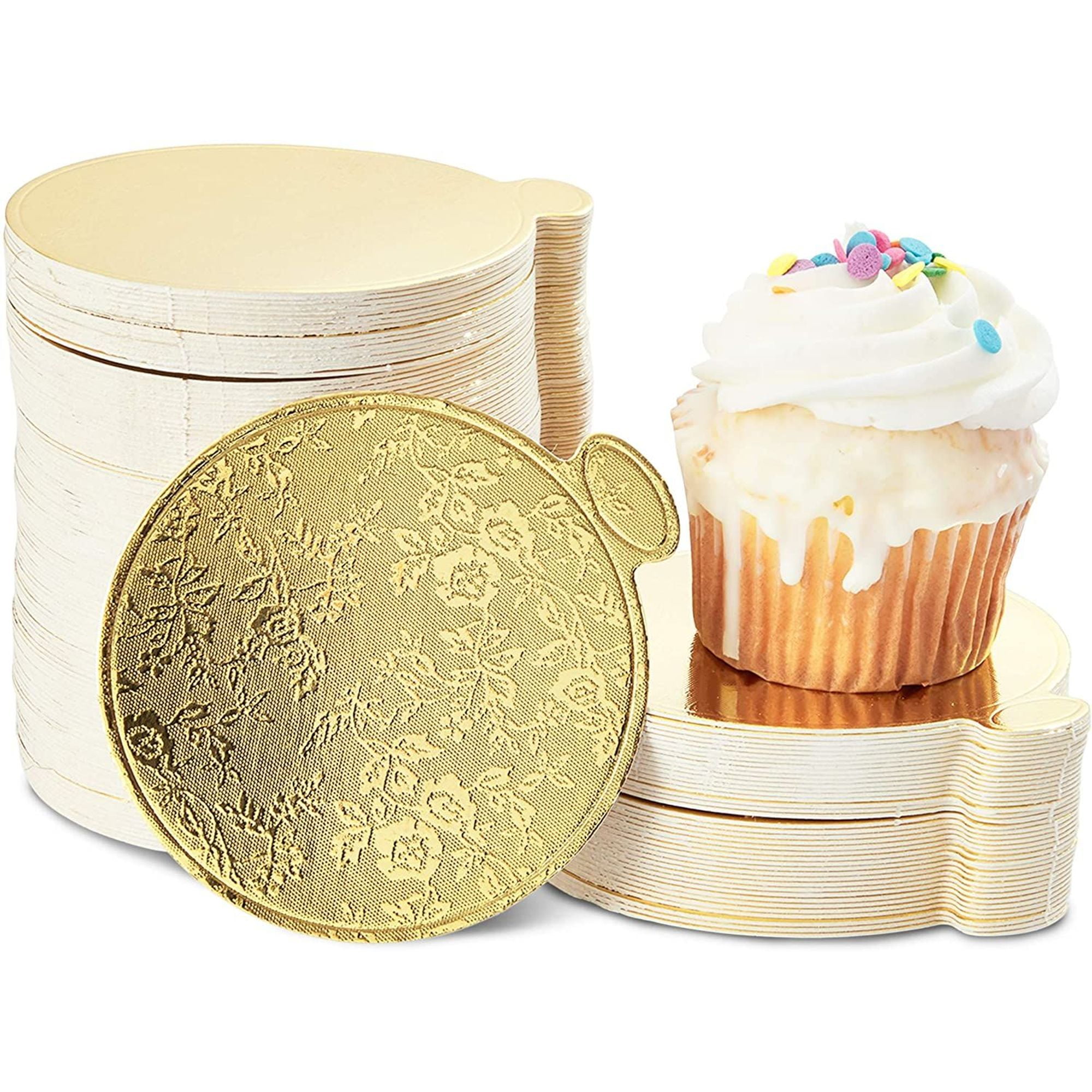 Juvale 3" Mini Gold Foil Cake Boards, Disposable Cake Circle Cardboard Case for Cake Decoration