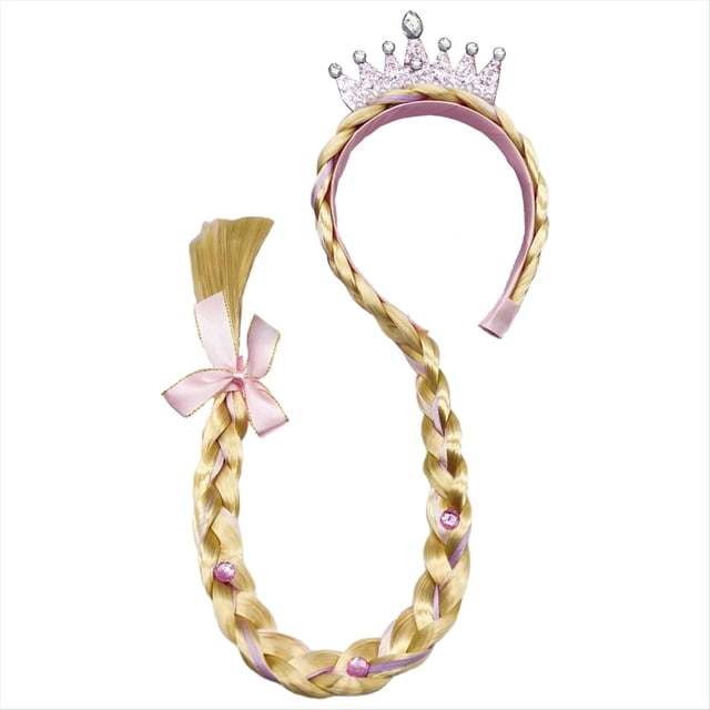 B Pelucas de Vestir de Princesa, Diademas de Peluca Trenzada Larga de Princesa para NiñAs Cosplay Tocado de Princesa Tocado Rosa