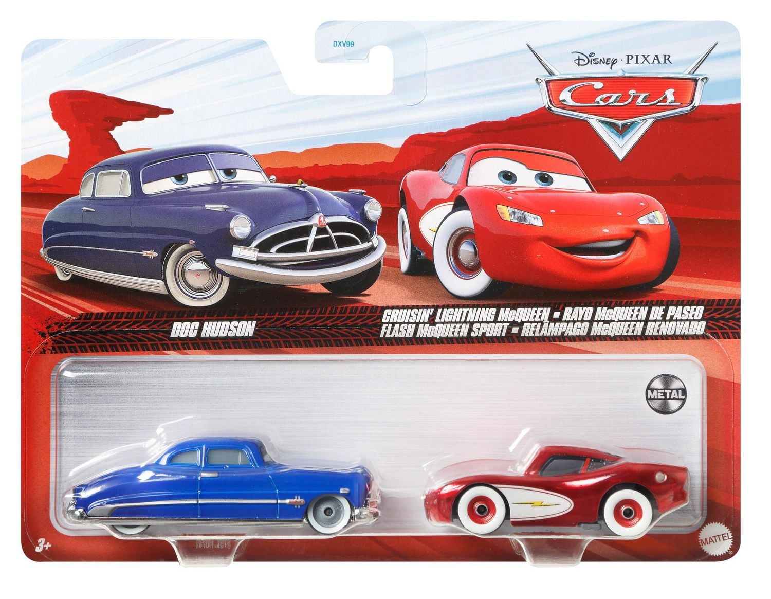 Disney and Pixar Cars 3 2-Pack Doc Hudson & Cruisin' Lightning McQueen, 1:55 scale Die-Cast Fan Favorite Character Vehicles