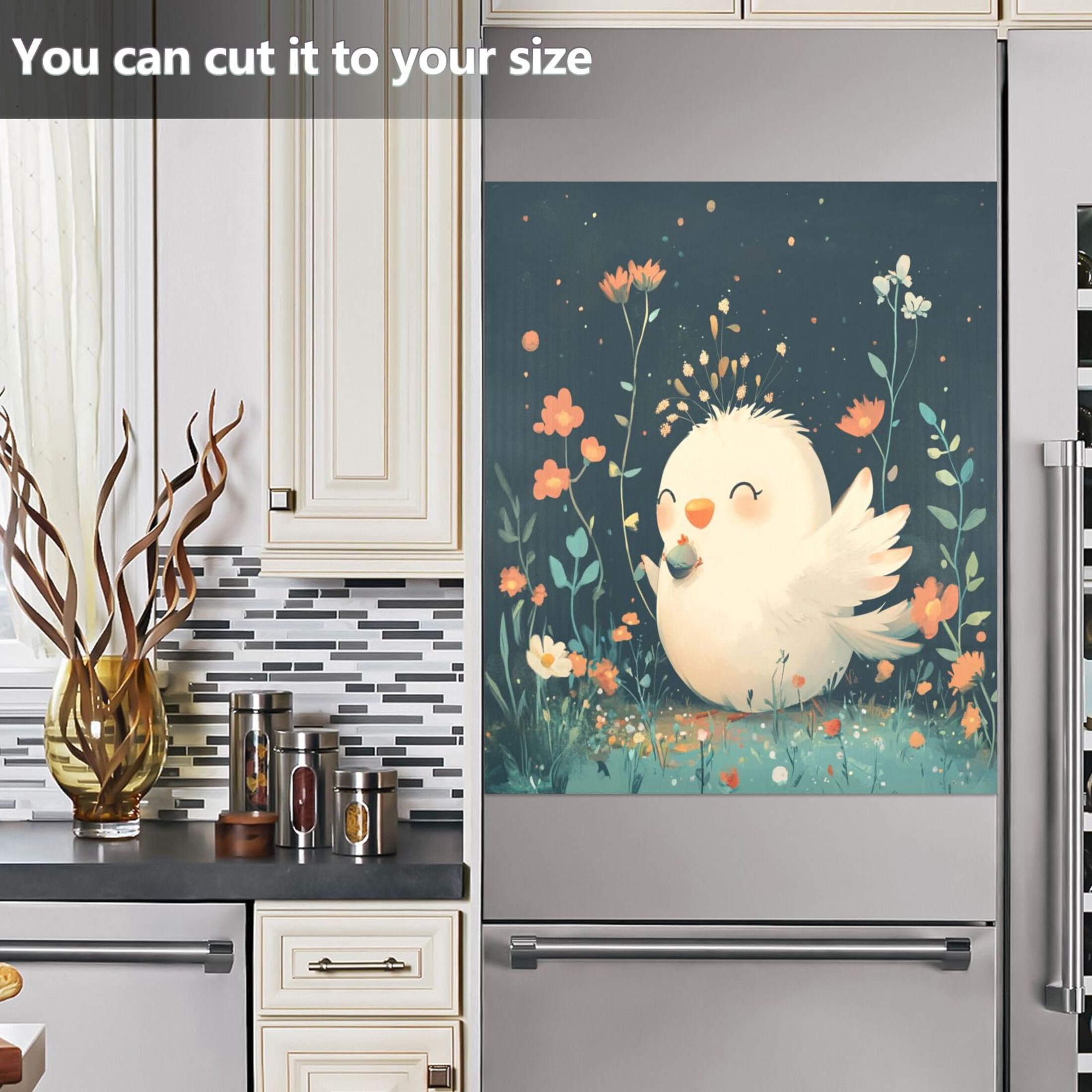 Dishwasher Magnetic Sticker 23x26 Inch Refrigerator Magnetic Sticker Washing Machine Magnetic Sticker Kitchen Panel Magnetic Sticker Home Decor White Cartoon Chicken