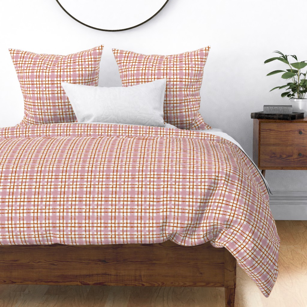 Cotton Sateen Duvet Cover, King/Cali King Plaid Blush Femine Check