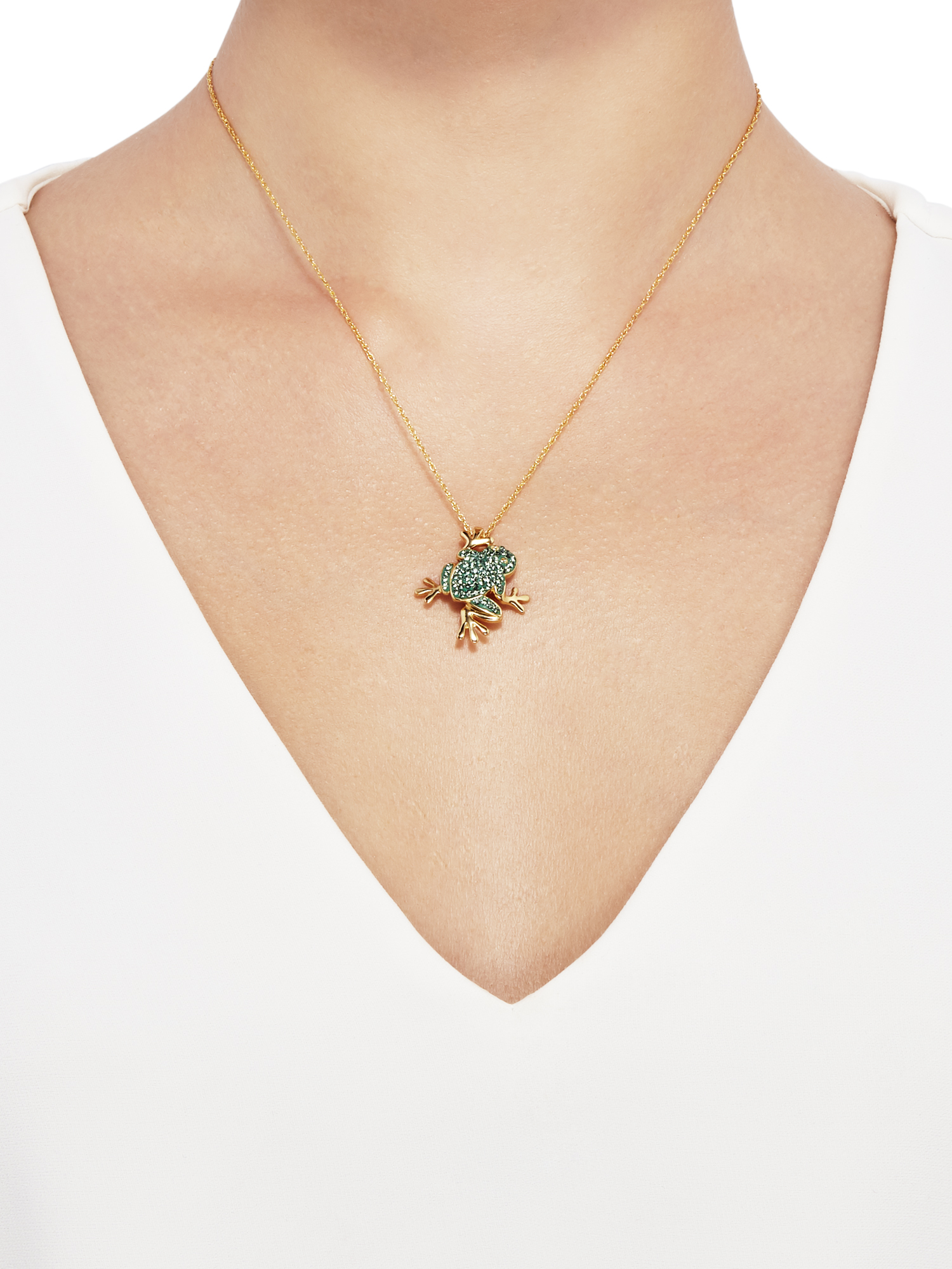 Brilliance Fine Jewelry 18kt Gold over Sterling Silver Frog Pendant made with Crystals, 18" Necklace - image 2 of 4
