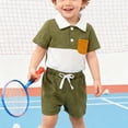 thumbnail image 5 of Kaprioy Boys Summer Outfits Boys Clothes Set 6 12 18 24 Months 2T 3T Solid Color Lapel Short Sleeve Single-Breasted Tops + Shorts Outfits, 5 of 6