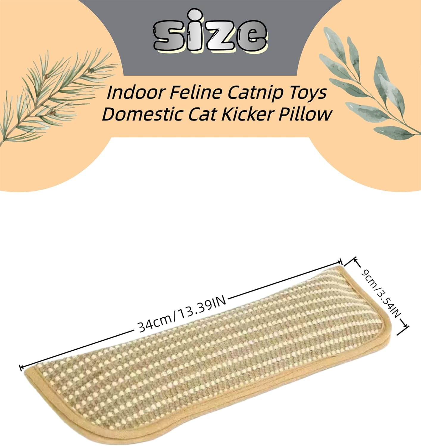 Interactive Catnip Chew Toy for Indoor Cats, 13 Inches Sisal Scratching Pad & Catnip Pillow, Natural Kicker Toys for Anxiety Relief, Chew-Resistant Play Mat