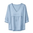 thumbnail image 4 of Womens Floral Babydoll Tops，Women'S Print T Shirt Beach Vacation Blouses Boho Floral Tops 3/4 Puff Sleeve Pleated Blouse Peasant Blouses Peplum Tops For Women Lace 3/4 Sleeve Flowy Tunic XL, 4 of 8