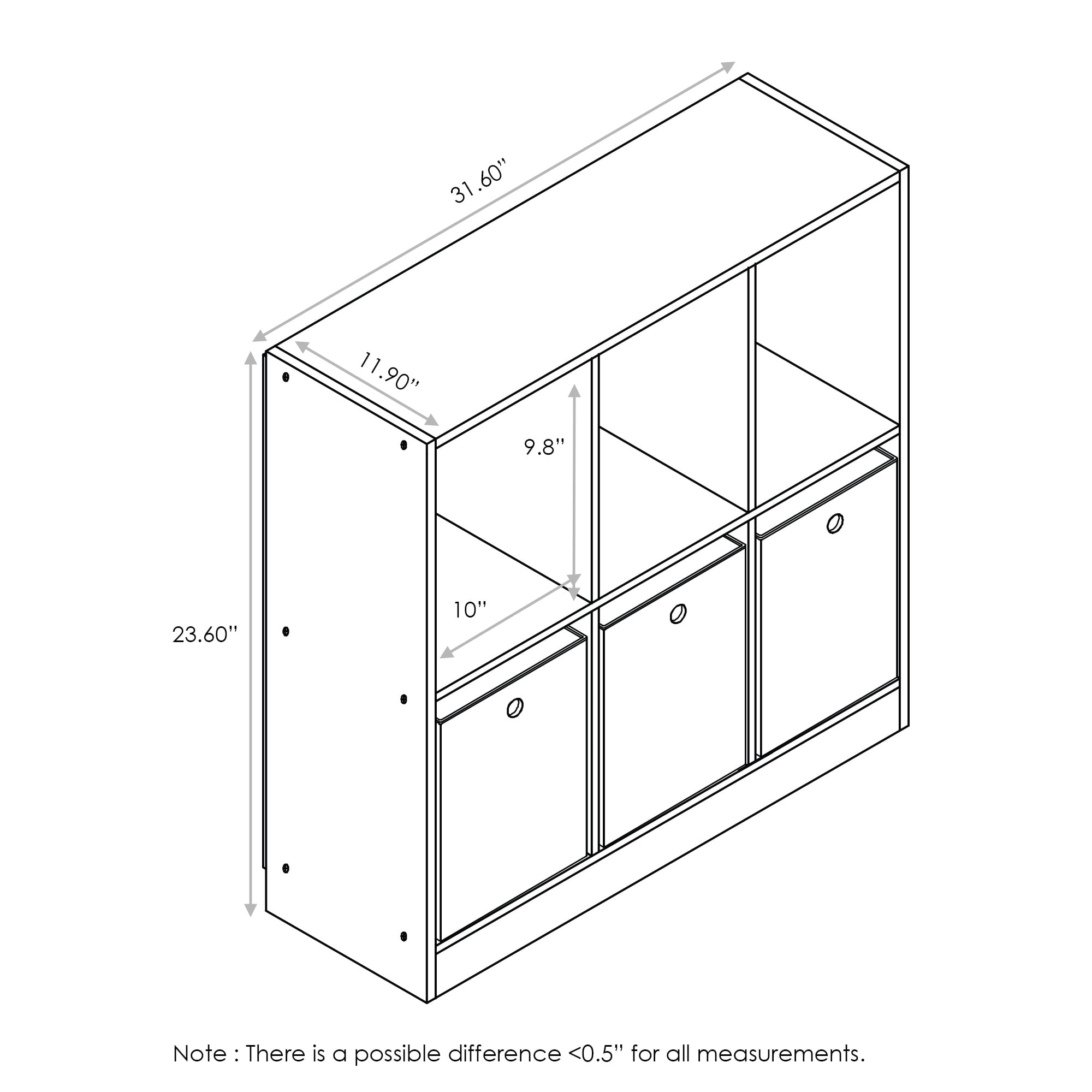 Furinno Basic 6 Cube Storage Organizer Bookcase with Bins, White/Black