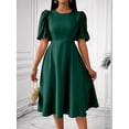 thumbnail image 4 of Elegant Midi Dress with Pockets for Women, Crew Neck, 3/4 Sleeve, A-Line Cocktail Party Dress, 4 of 8