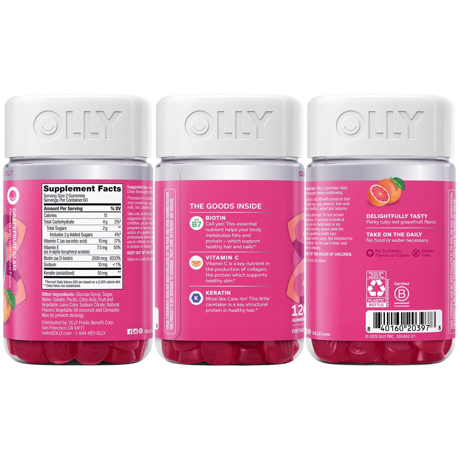 OLLY Undeniable Beauty Gummies with Biotin and Vitamins C & E, 120 Count