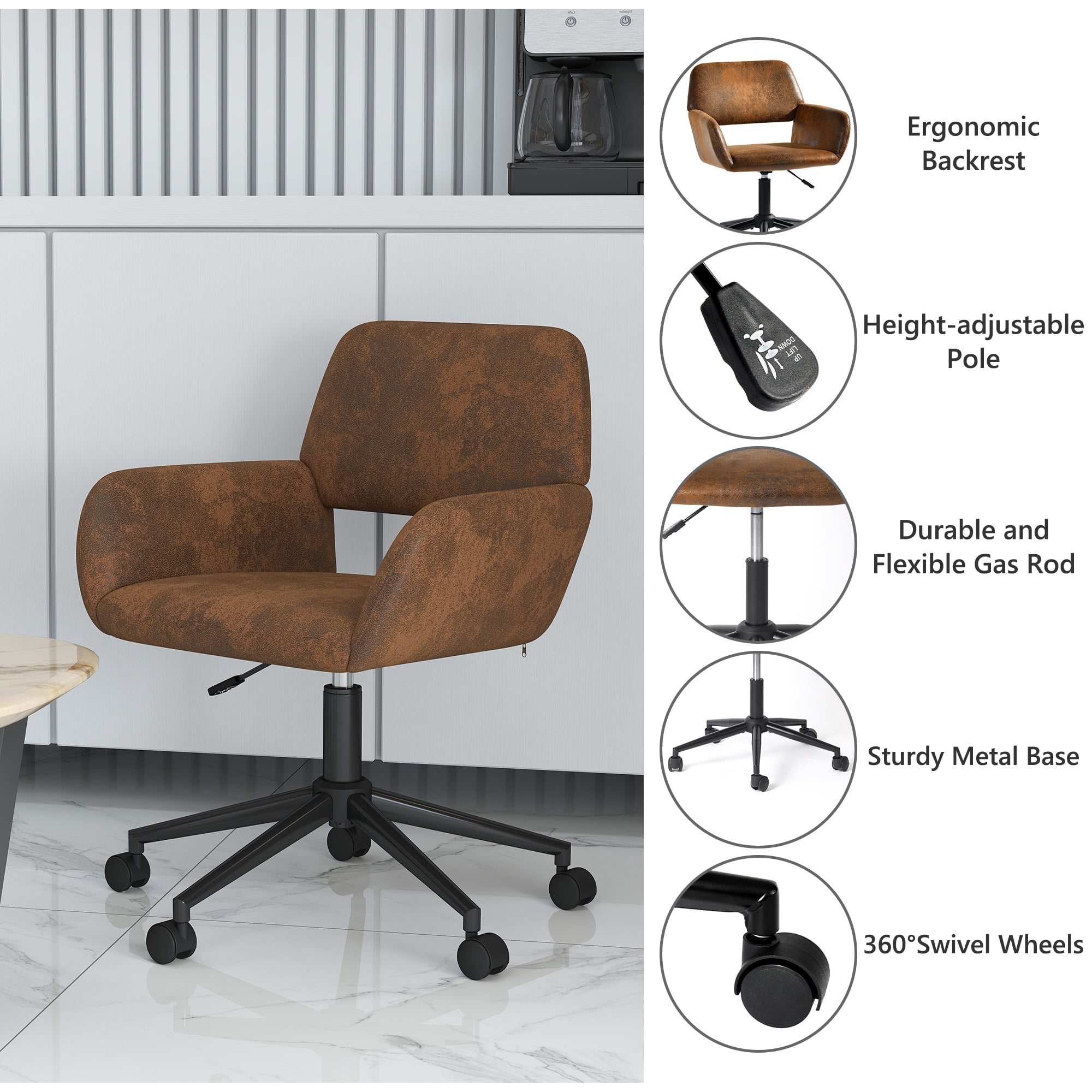 Homy Casa Swivel Office Chair, Adjustable Rolling Desk Chair for Meeting, Vanity or Meeting, Beige