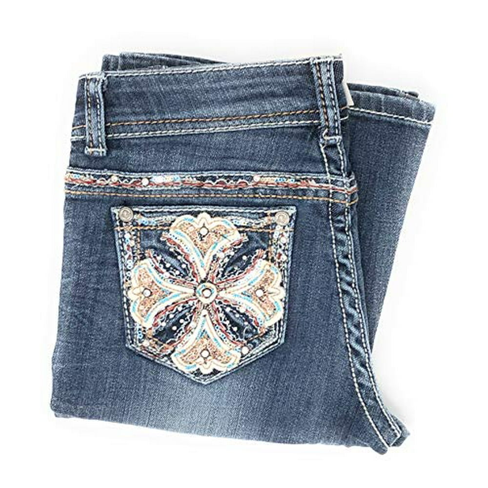 Big Girls Bootcut Fashion Jeans w/Embellished Bling Embroidered Pocket