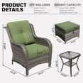 thumbnail image 4 of Meetleisure 5 Piece Wicker Patio Furniture Set, Rattan Chairs with Side Table, Ottomans, High Back, Deep Seating, Wide Armrest, Thick Cushions for Deck Porch, Green, 4 of 9