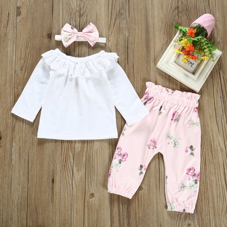 

Augper Baby Girl Clothes Long Sleeve Fall Winter Clearance Baby Girls Clothing Set 3Pcs Infant Toddler Tops Floral Pants Headbands Outfits