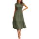 thumbnail image 1 of Vestido midi informal de verano con mangas acampanadas y fruncido para mujer - Cuello redondo, cintura elástica, falda escalonada - S-XL, 1 of 8