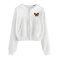 thumbnail image 2 of VEKDONE Junior Sweatshirt Graphic Crop Sweatshirts for Women Zip Up Long Sleeve Hoodies Jacket Fall Fashion Butterfly Embroidery Pullover Blouse White,L, 2 of 6