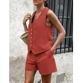 thumbnail image 6 of PRETTYGARDEN Women's Summer 2 Piece Outfits Sleeveless Matching Sets Button Down V Neck Vest Waistcoat and Pockets Shorts, 6 of 8