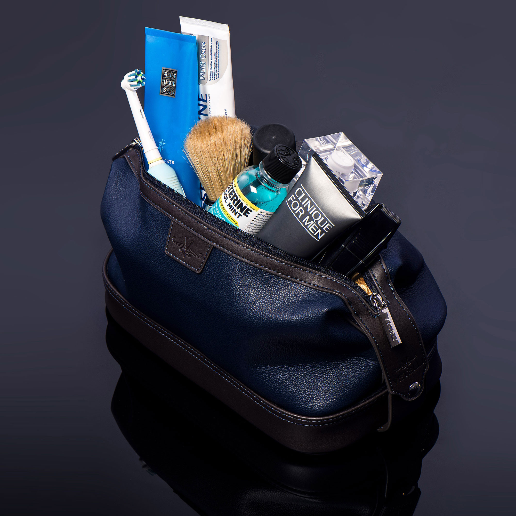 Vetell Leo Large Leather Travel Toiletry and Shaving Case w/ 2 Compartments