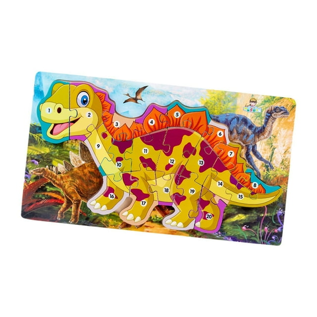 Rompecabezas de madera con dinosaurios del alfabeto, rompecabezas tiranosaurio, aprendizaje temprano, educativo. amarillo
