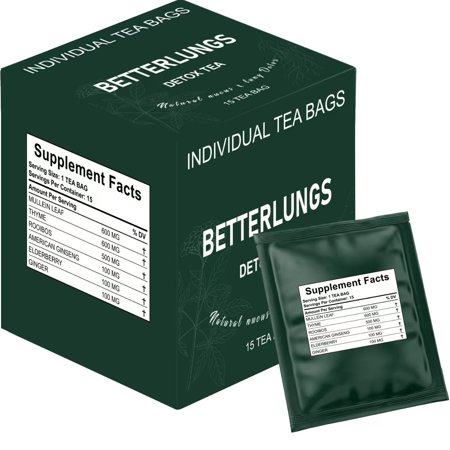 BetterLungs Lung Support Tea Bags - Mullein Leaf, Ginseng, Elderberry, Ginger & Thyme for Lung Cleanse & Mucus Detox - 15 Tea Bags