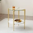 thumbnail image 3 of Rectangle Coffee Table Mid-Century Modern Design L W x H for Living Room - Structure Amber Glass Top and Walnut MDF Shelf Sleek Conical Metal Legs with Gold Finish, 3 of 8