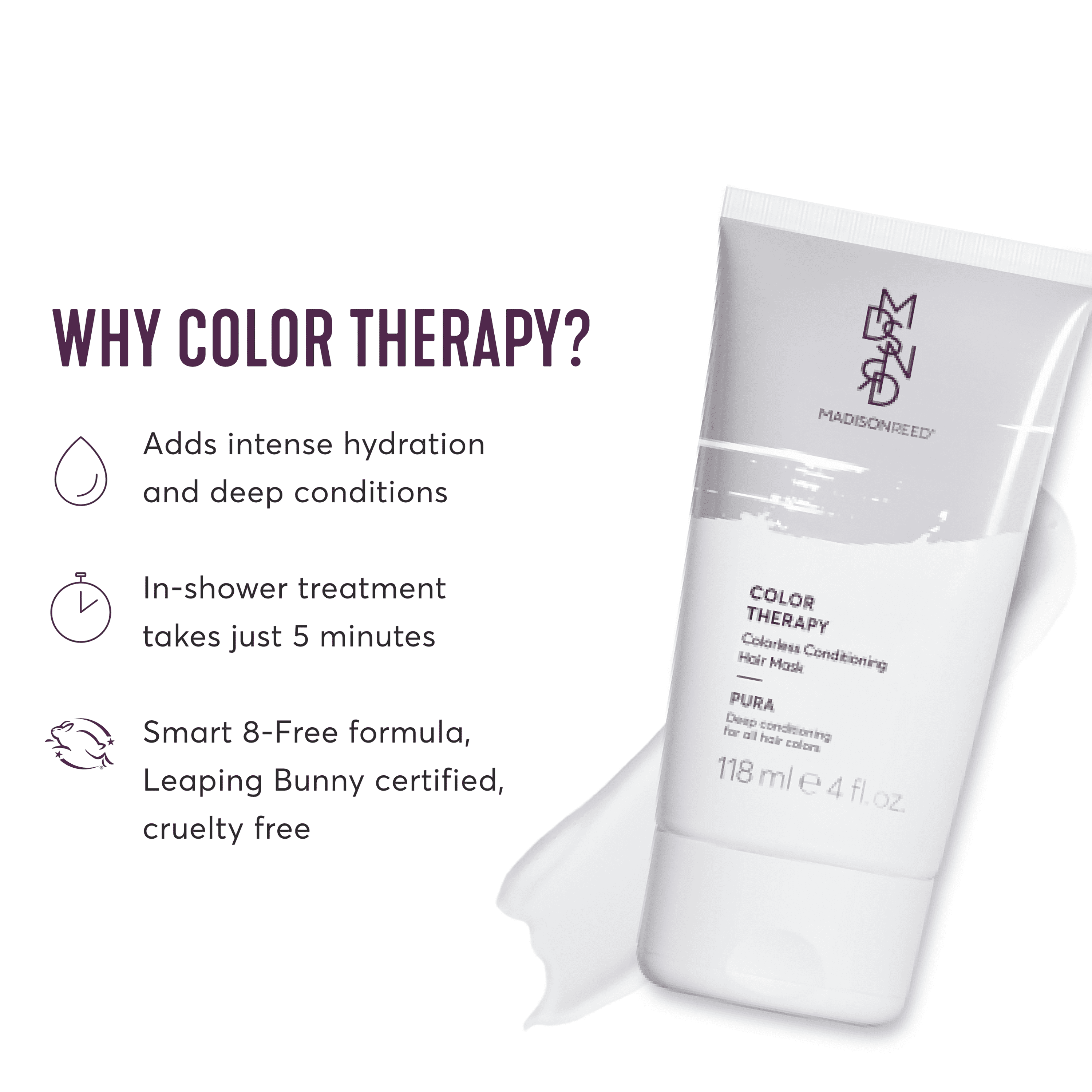 (2 pack) Madison Reed Color Therapy Hair Mask for All Hair Types, Color Depositing Toner, Pura (White), 4 oz