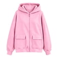 thumbnail image 4 of felwors Women's Long Sleeve Zip-Up Fleece Hoodie with Flap Pockets Oversized Utility Sweatshirt for Fall Casual Streetwear Pink for Size M, 4 of 4