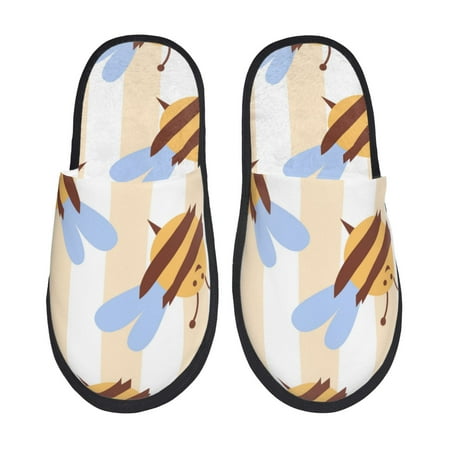 

Rateoe A Bee Pattern Fuzzy Slippers Fuzzy Soft House Slippers Plush Furry Warm Cozy Open Toe Fluffy Home Shoes-Medium