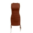 thumbnail image 3 of Mefallenssiah Femmes Été Couleur Unie Mode Mince Fil Plissé Cordon de Serrage Sans Manches Col Rond Robe, 3 of 4