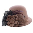 thumbnail image 2 of Women's Wool Felt Hat with Elegant Net Fabric Flower, Round Top Bucket Hat for Women, Vintage Tea Party Hat for Church, Wedding, and Special Occasions - Coffee, 2 of 5