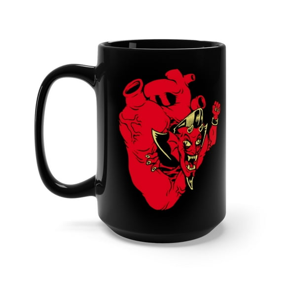 Rockabilly Pomadour Devil Heart Coffee Mug, 15oz, Black