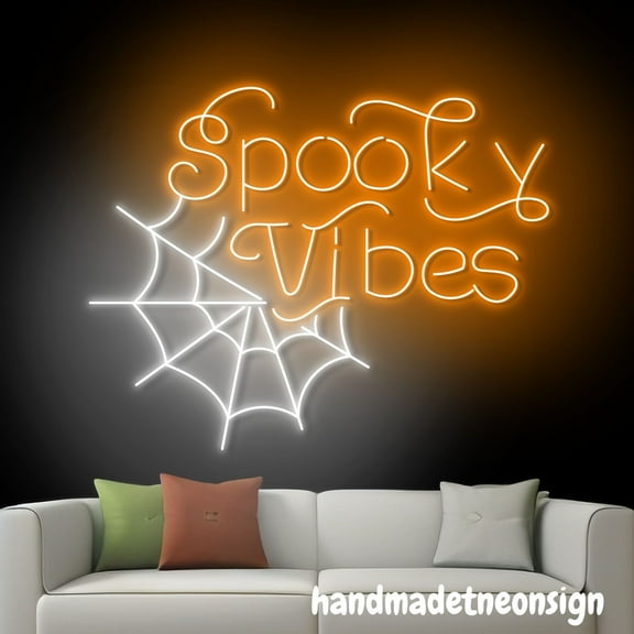 Handmadetneonsign Spooky Vibes Neon Sign, Halloween Spiderweb Led light, Halloween Wall Art Decor 68431