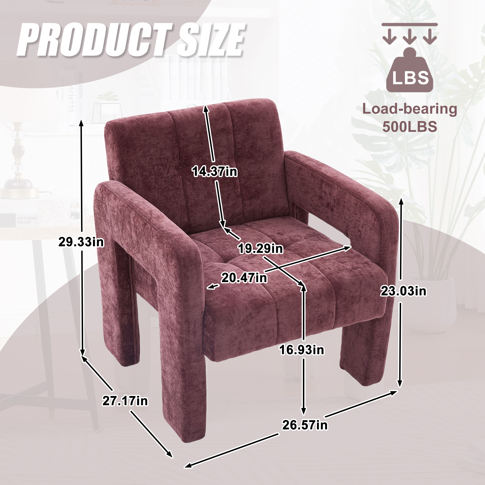 MOONMISS Chenille Upholstered Tufted Comfortable Wood Frame Single Armchair-Wine Red