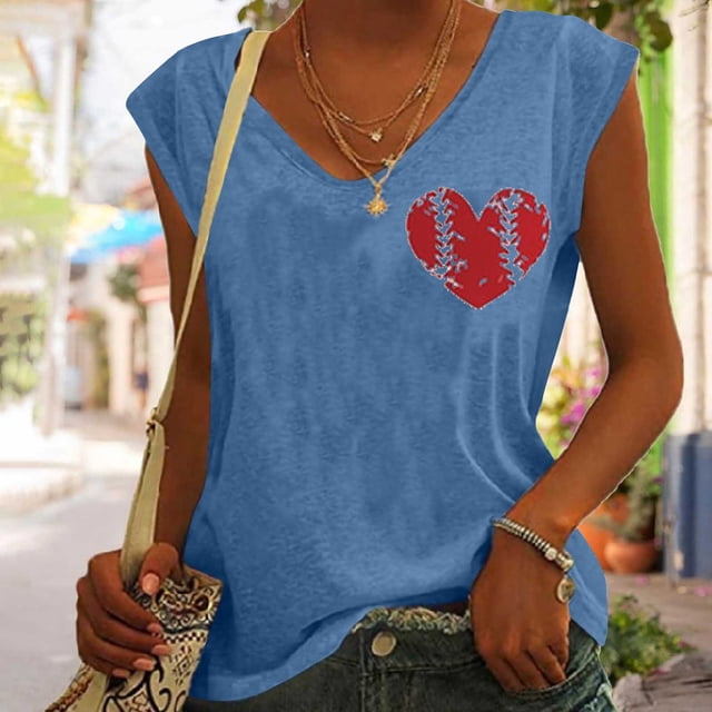 Qiopertar T-Shirt Sans Manches à Col en V Imprimé Mode Décontractée pour Femmes Offres du Jour Liquidation à Moins de 5$ jusqu'à 90% de Réduction