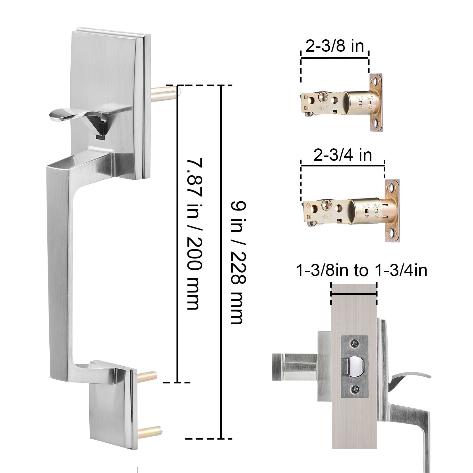 Adjustable Double Door Handle Set with Zinc Alloy Die-Cast, Reversible, 1-3/8 to 1-3/4" Door Thickness, for Front Door Office Door