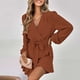 thumbnail image 2 of Moda mujer sexy color sólido hombro manga larga cuello en v vestido regular Fridja  yut4925, 2 of 7