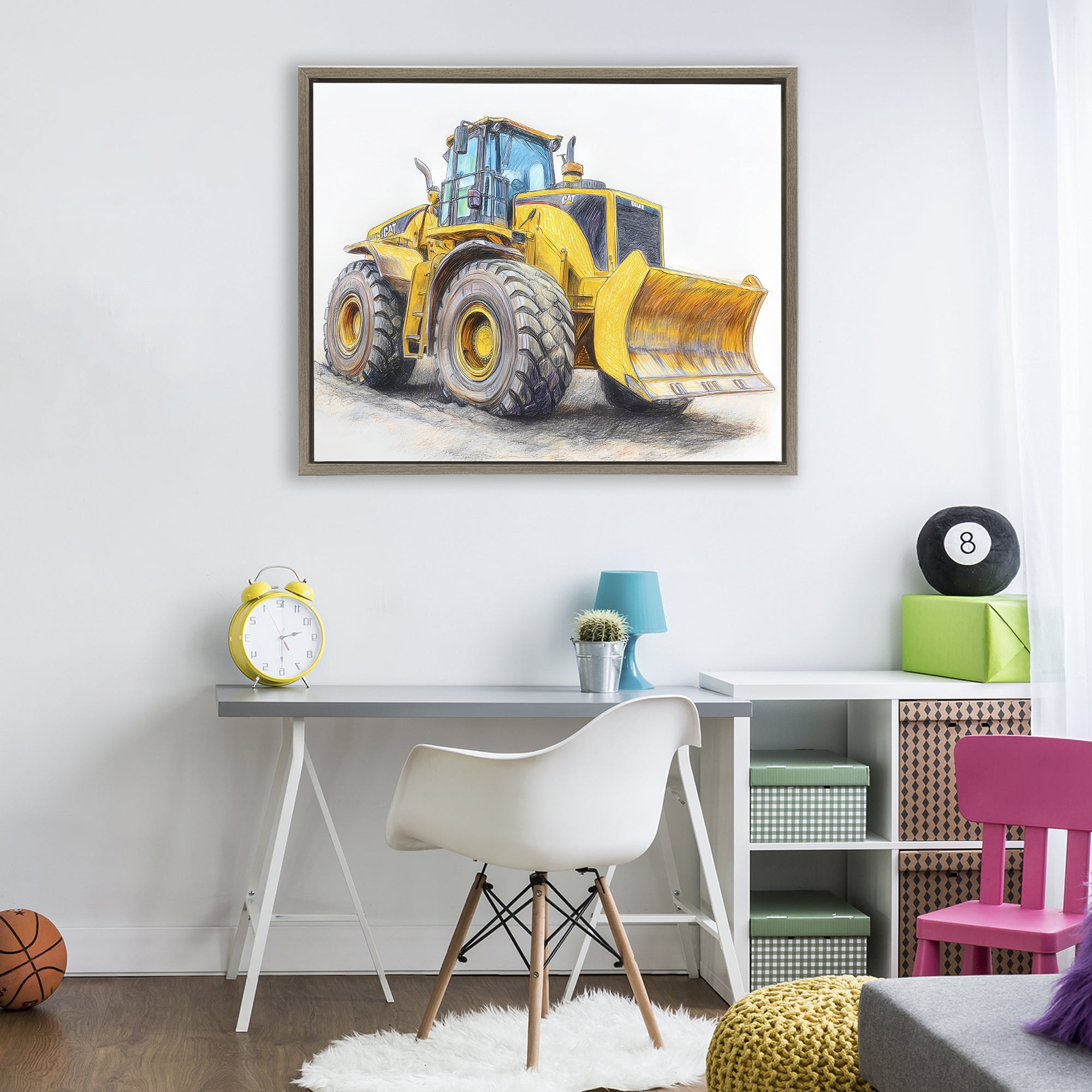 Stupell Industries Industrial Excavator Drawing Brown Framed Floater Canvas Wall Art, design by Steve Hunziker